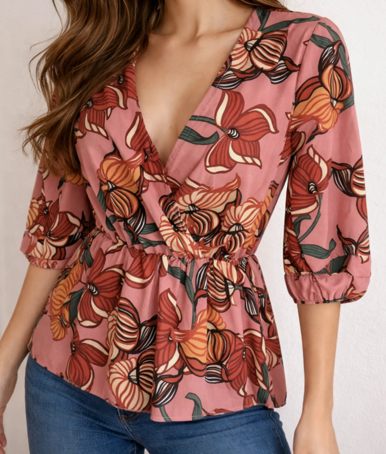 Blusa Meia Manga Decote V